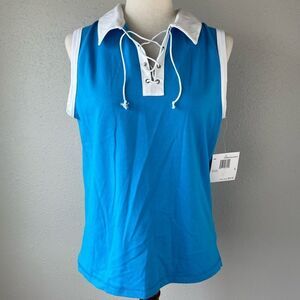 NWT Erika Caribbean Blue Sleeveless Collared Top Size L